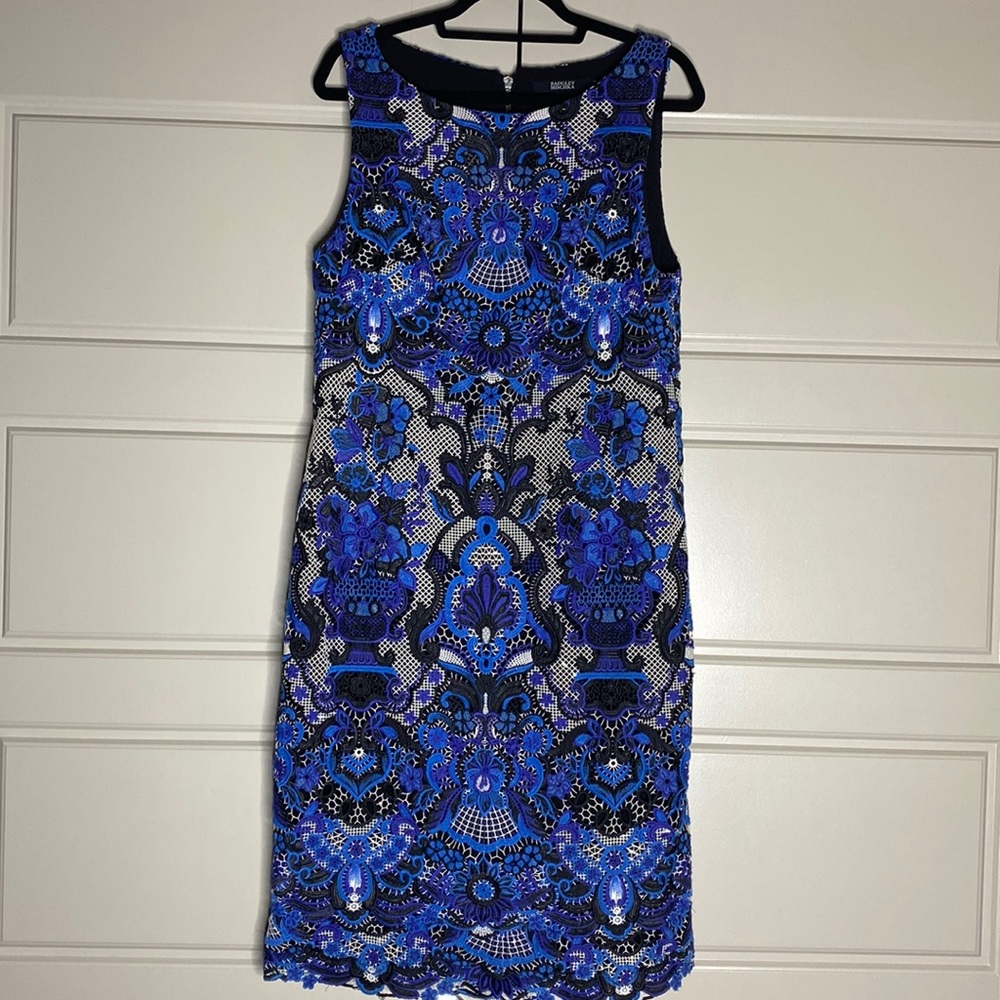 Badgley Mischka Blue Lace Embroidered Crochet Sleeveless Midi Dress 16